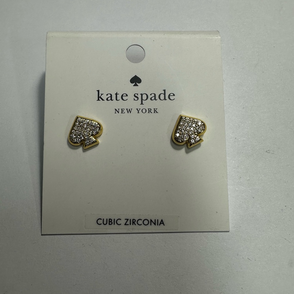NWT Kate Spade Gold Tone Cubic Zirconia Spade Earrings